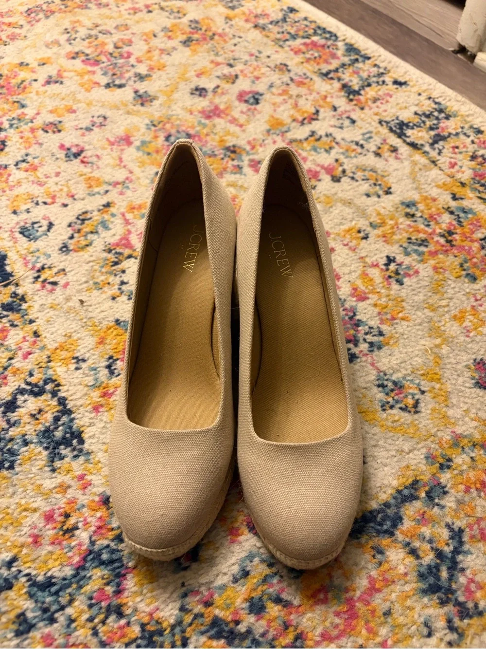 J. Crew Beige Canvas Wedge Pumps